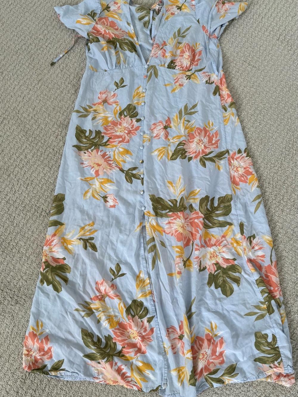 Billabong Light Blue Floral Button-Front Maxi Skirt